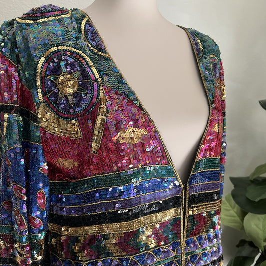 100% Silk Vintage Jean for Joseph Le Bon (M) Sequin Holiday Unique Retro Jacket