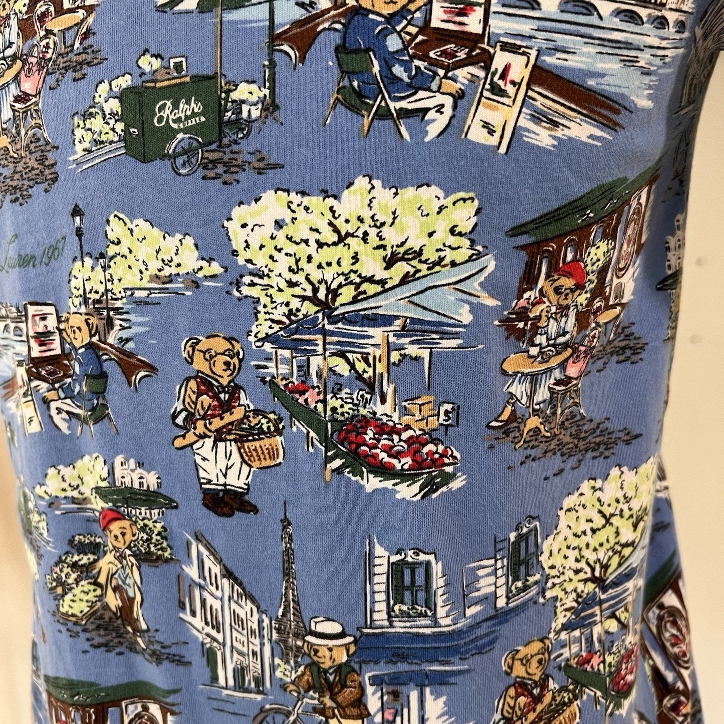 Polo Ralph Lauren Blue Paris Bear Print T Shirt Boys XL 18-20 Preppy AOP