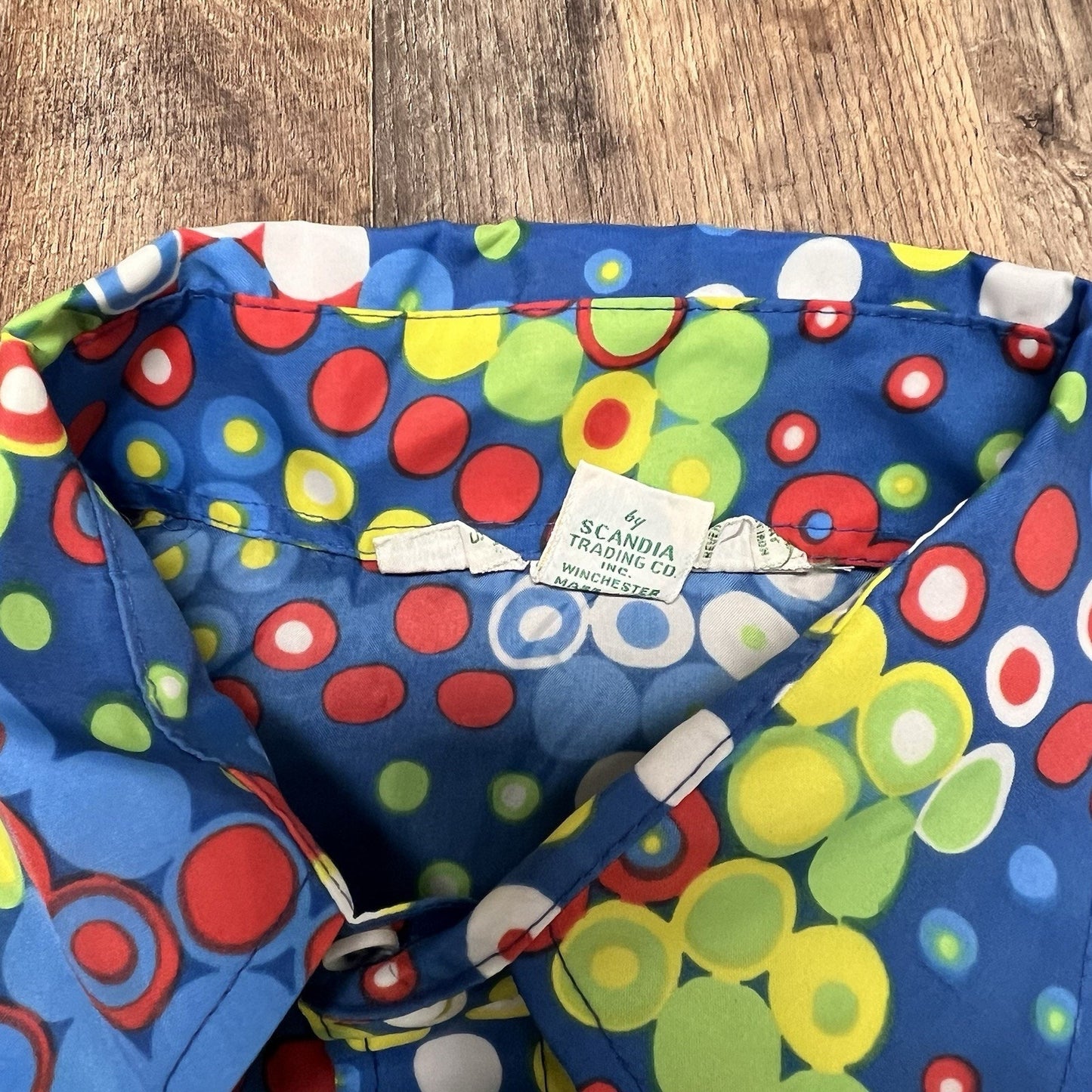 Vintage 70s SKYR Scandia Trading Button Up Shirt Nylon Disco Retro Trippy Mod