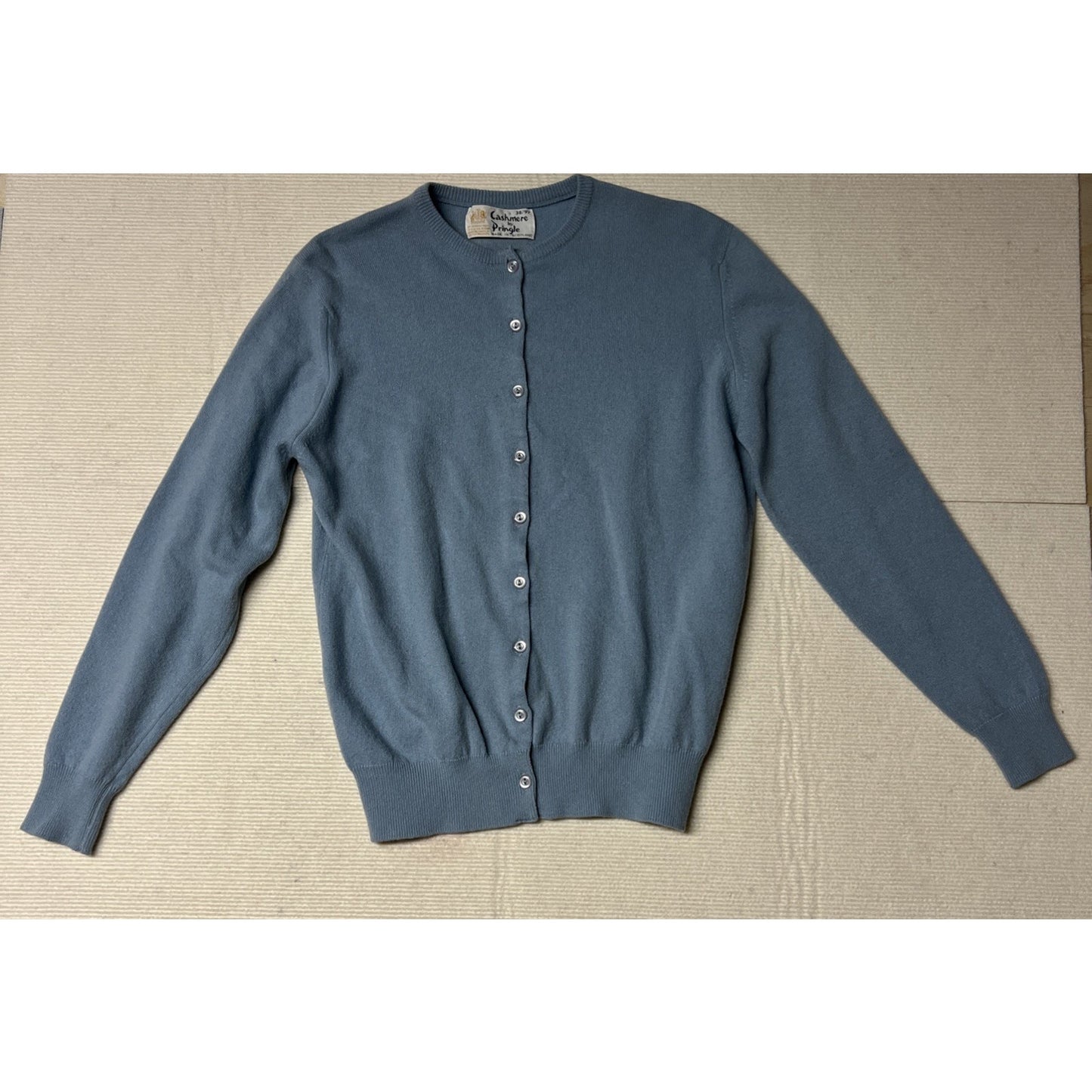 Vtg 1970’s Cashmere By Pringle Of Scotland Baby Blue Button Front Cardigan Sz M