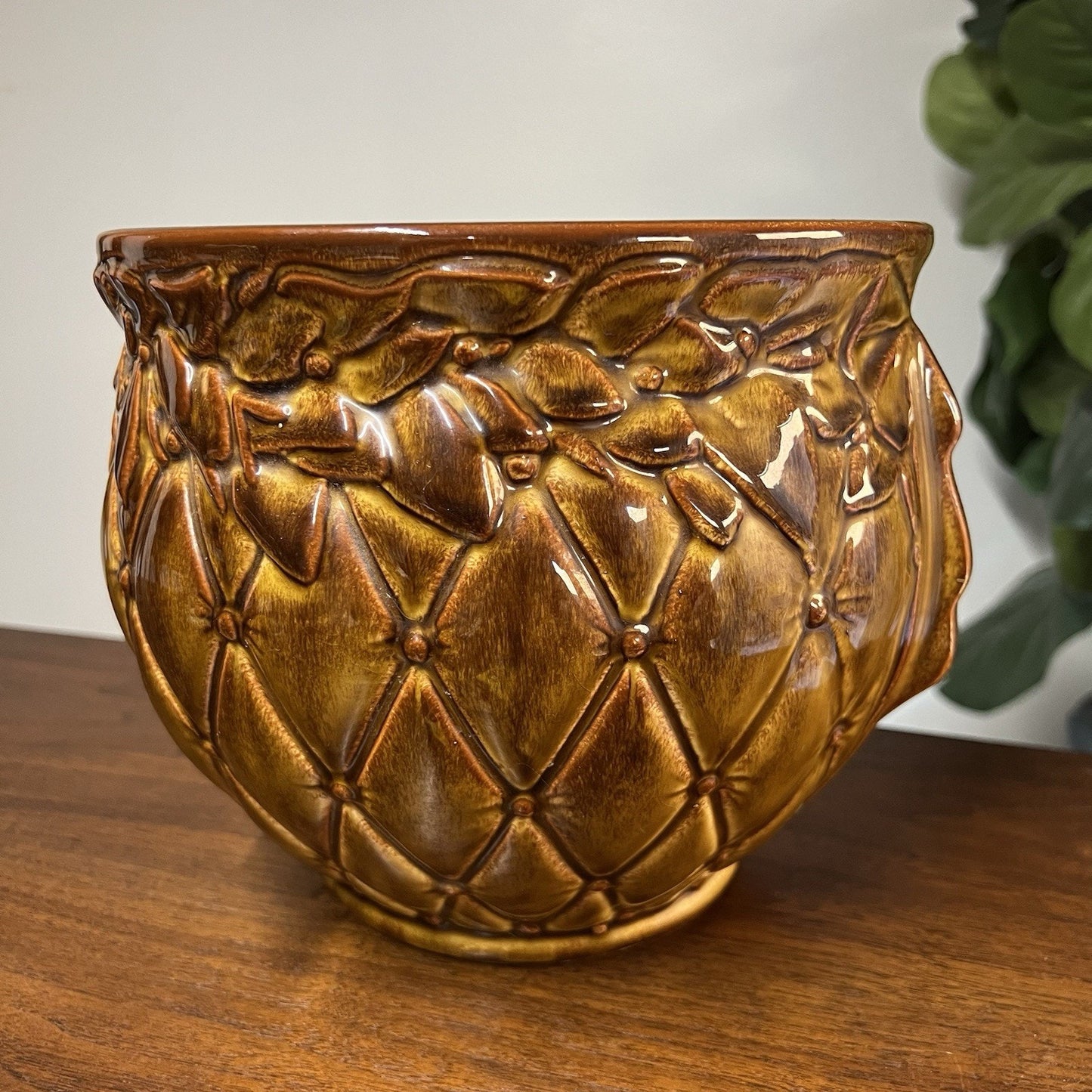 McCoy "Tierra Cushion" 9”X 8” Brown Jardiniere Planter Flower Pot 1488