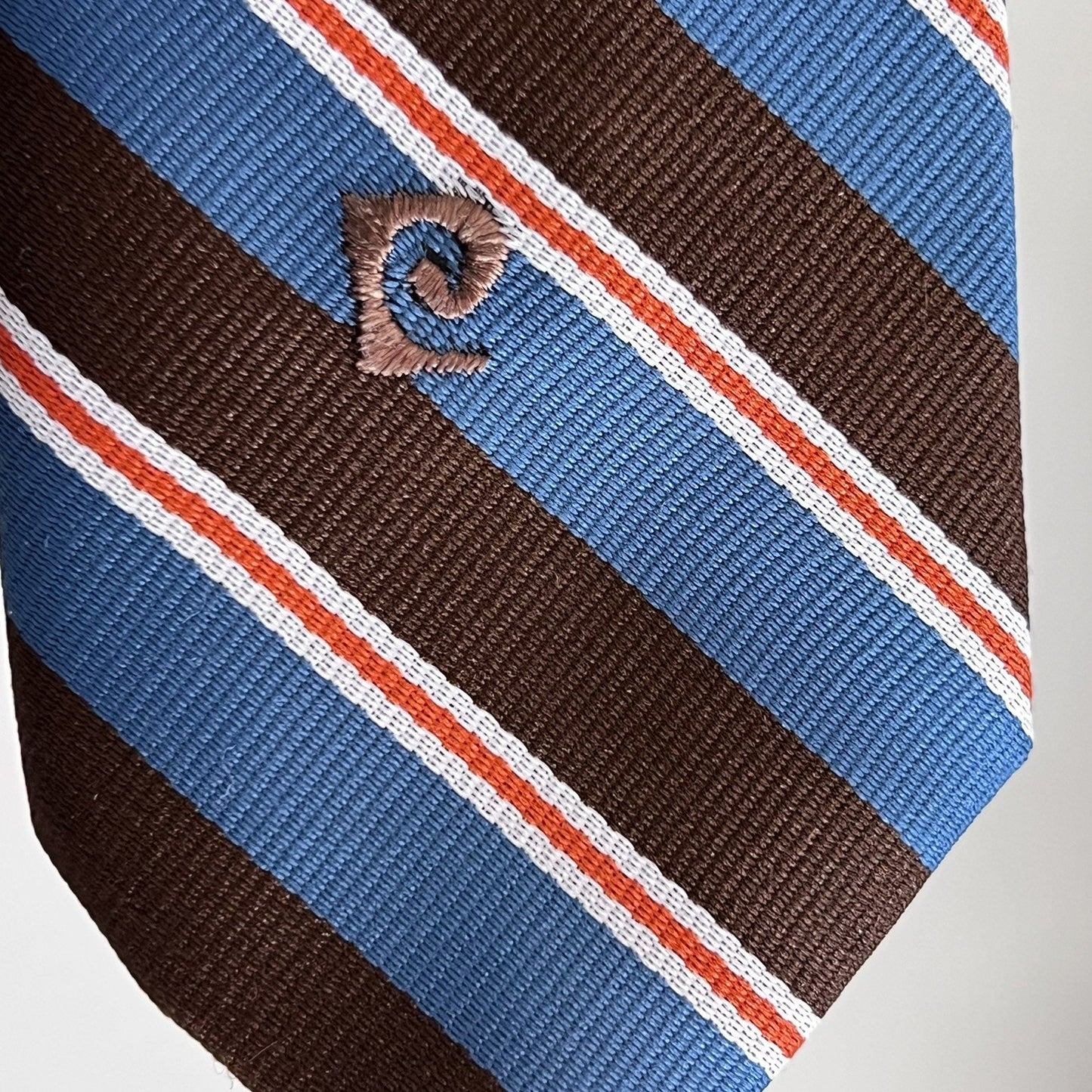 Pierre Cardin Brown Blue Orange Rep Striped Necktie Retro Vintage MCM Monogram