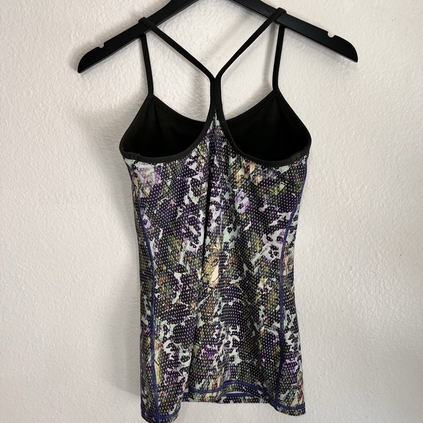 Lululemon (6) Power Y Tank Luon Floral Black Green Yoga Racerback Light Support