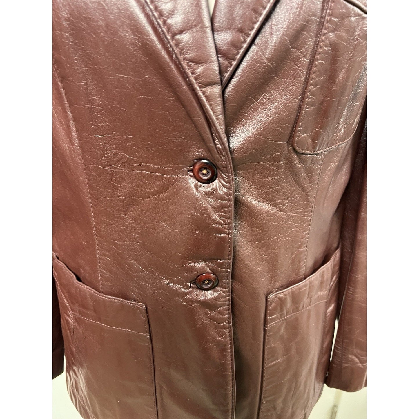 1970’s Vintage Etienne Aigner Oxblood Leather Blazer Jacket Women’s Size 16