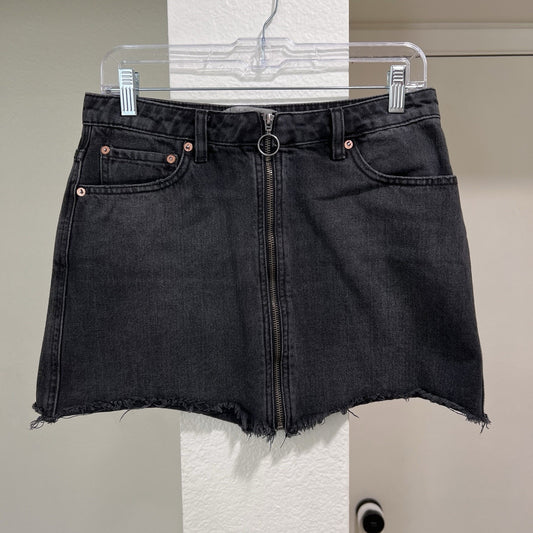 Mini Skirt 30” Black Denim Full Zip Raw Hem Grunge Mall Indie Y2K 90s Alt Urban