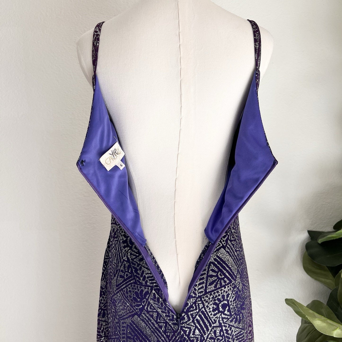 Vintage Caché Y2K Dress 6 Prom Formal Purple Silver Glitter Party 90s Slip Glam