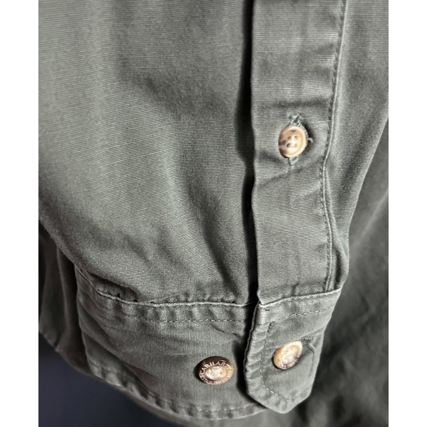 Carhartt Olive Green Button Up Long Sleeve Shirt Size Small