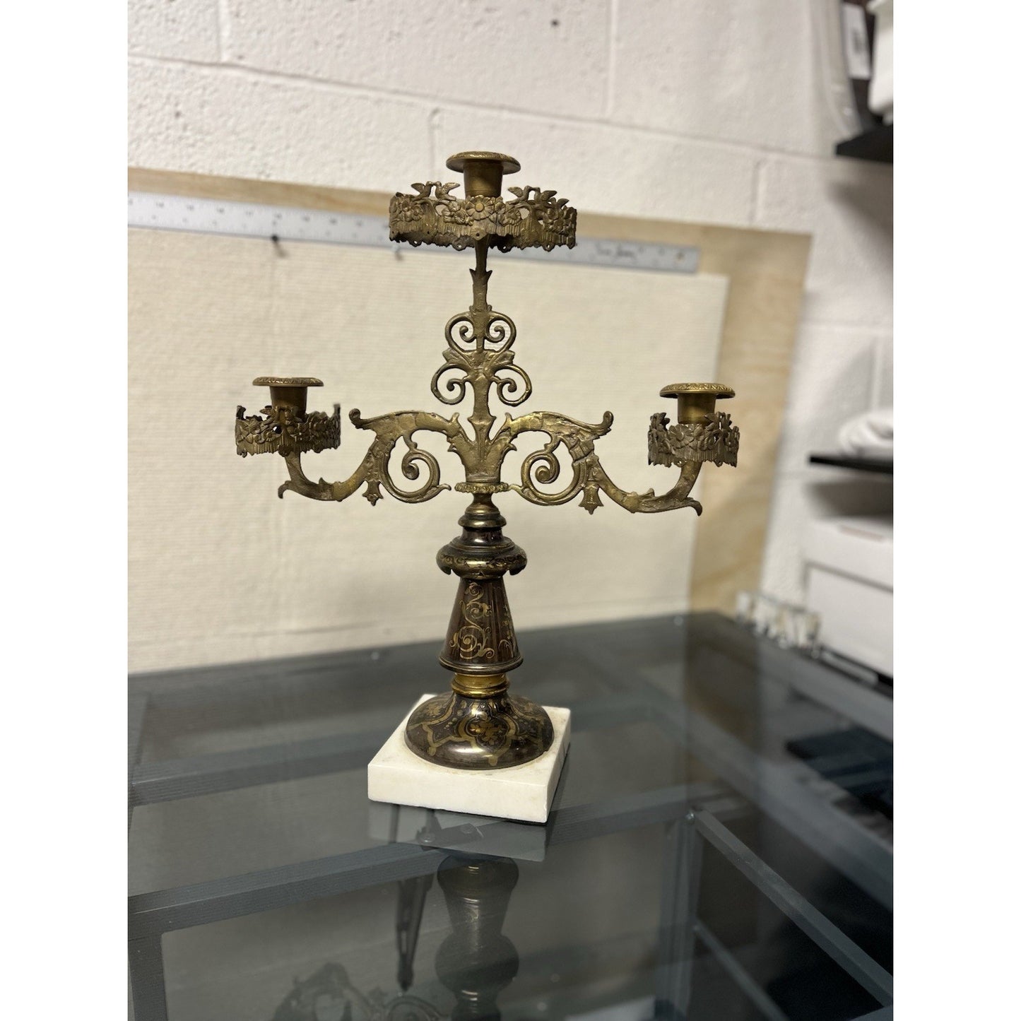 Reproduction 19th Century French Rococo/Empire Revival 3-light candelabra