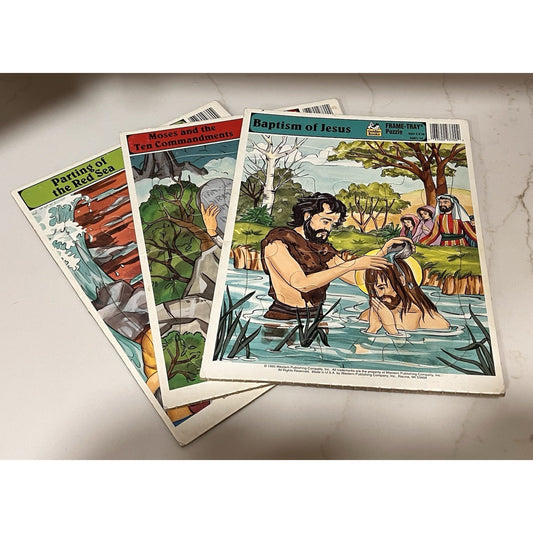 Lot Of 3 1995 Golden Books Frame Tray Puzzles Religious Christian Bible Storie