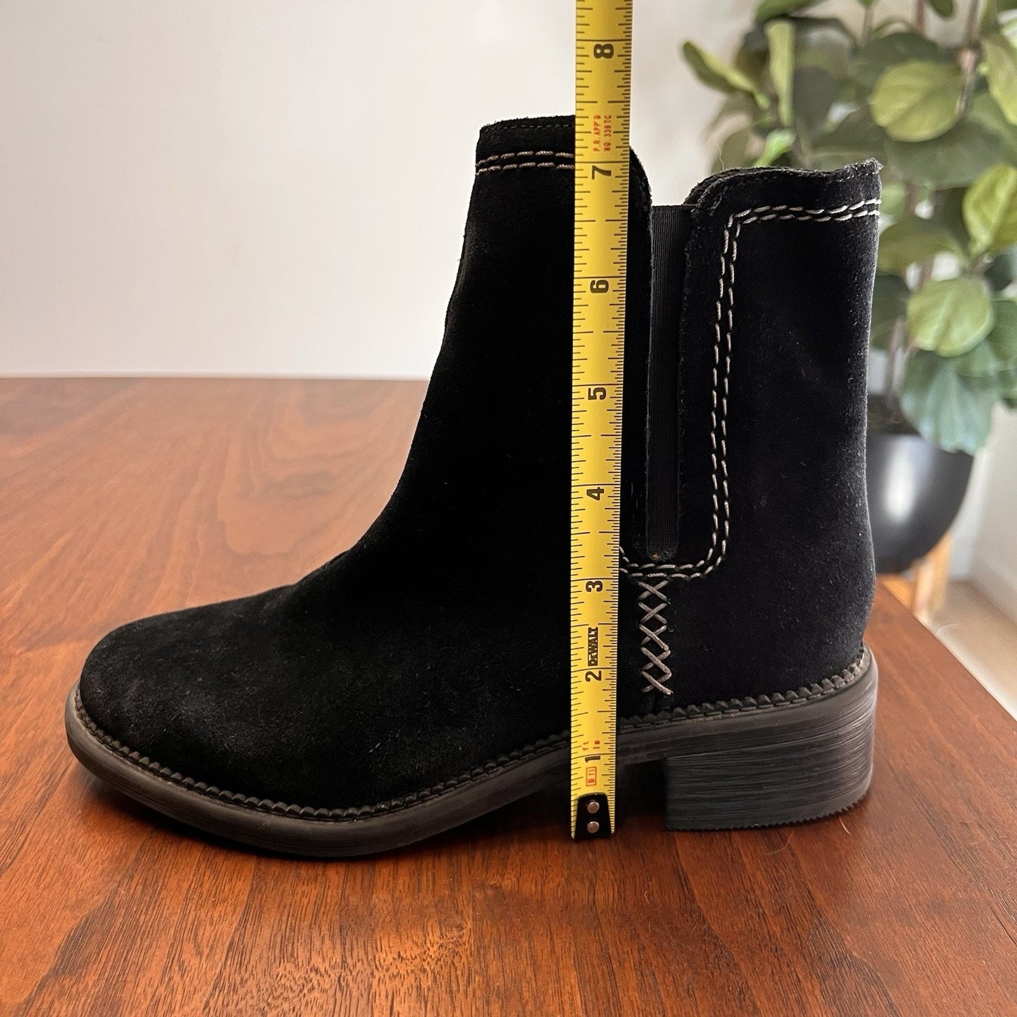 Clarks Maye 5M Zip Black Suede Mid-Calf Boots Block Heel Designer Cowgirl Bootie
