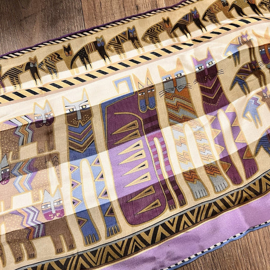 Laurel Burch 100% Silk Scarf Egyptian Cats Honey Collection 10x52 Rare Unique