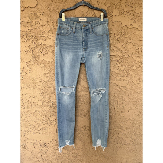 Madewell 9" High-Rise 25” Skinny Jean (27) Ontario Light Wash Distressed Raw Hem