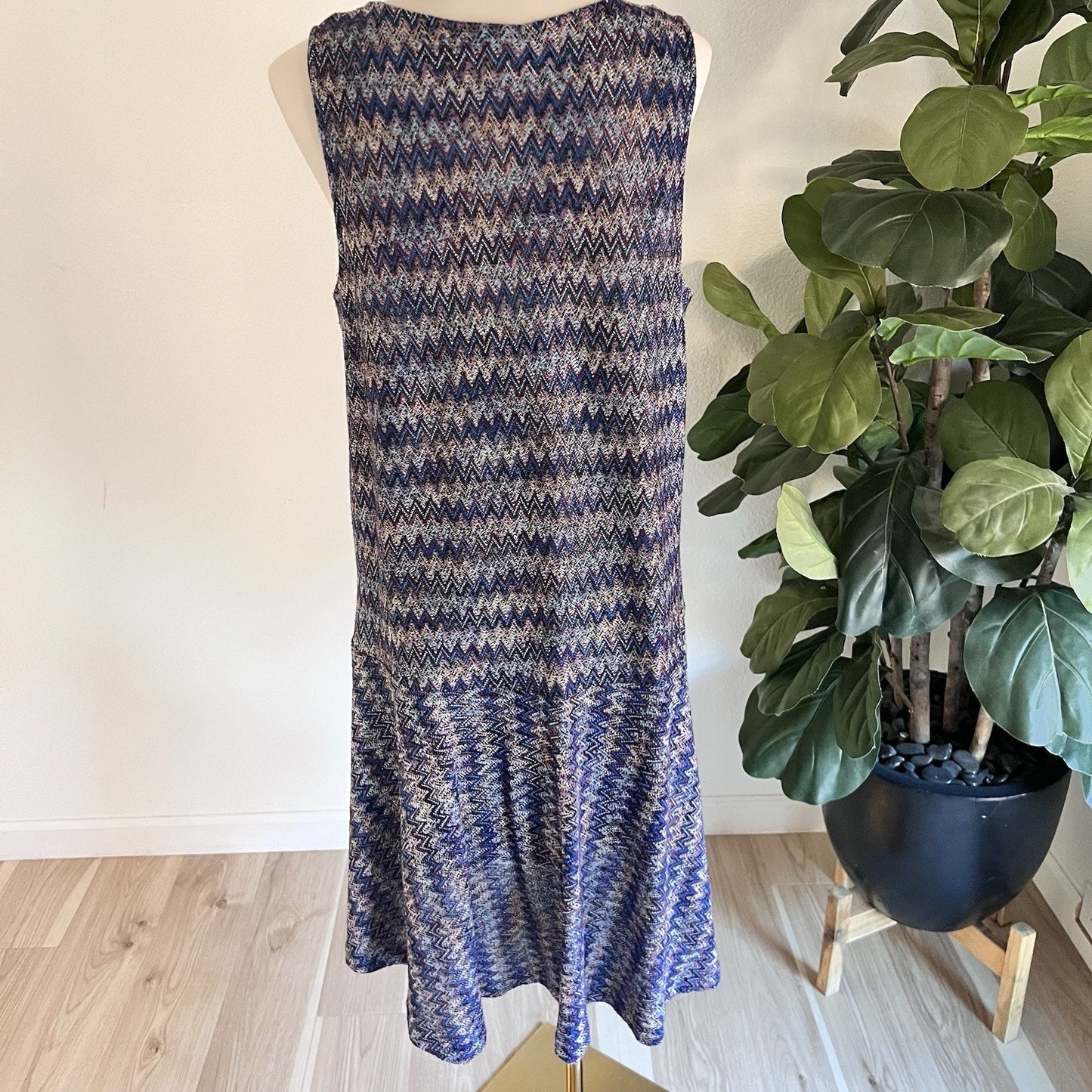 Maeve Anthropologie (L) Sleeveless Drop Waist Knit Blue Dress Y2K Knit