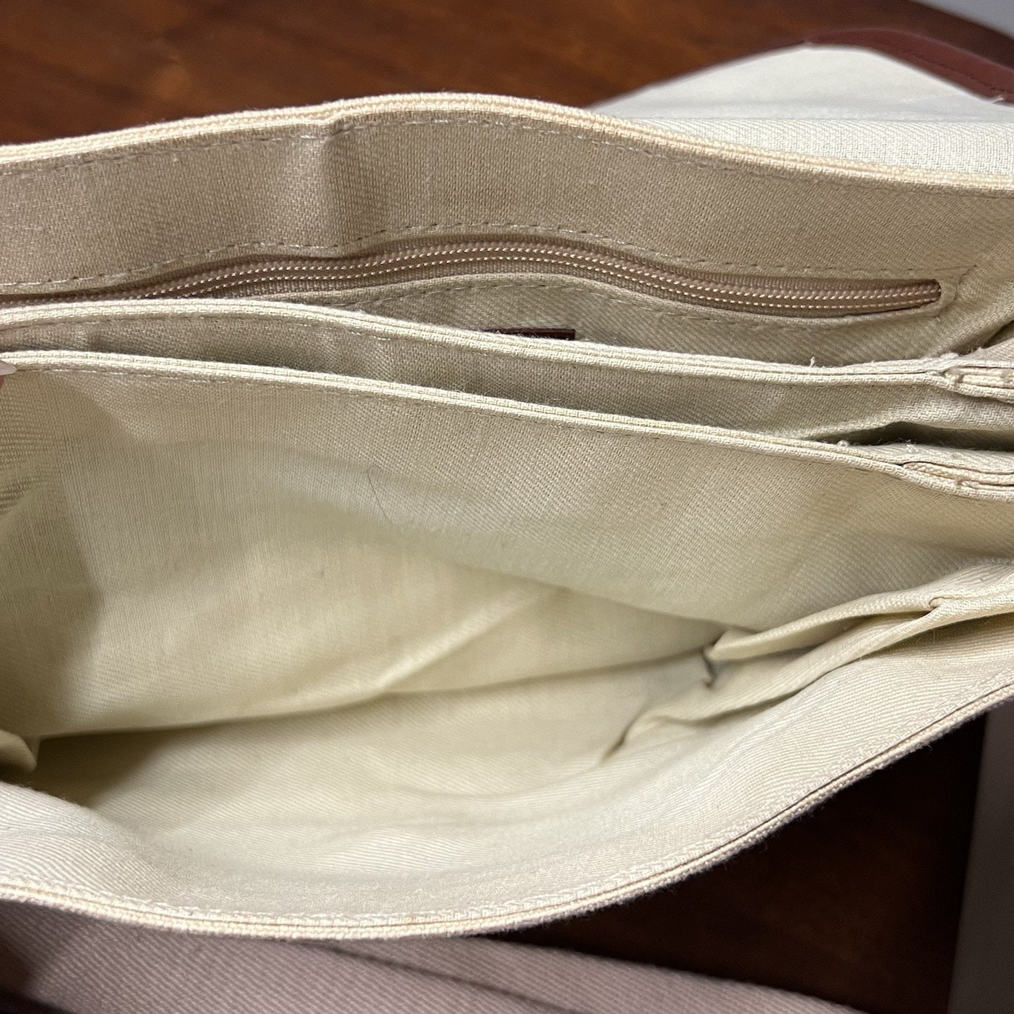 NWT Etienne Aigner Canvas Shoulder Bag Purse Tan Brown Leather Gold 9x10 Casual