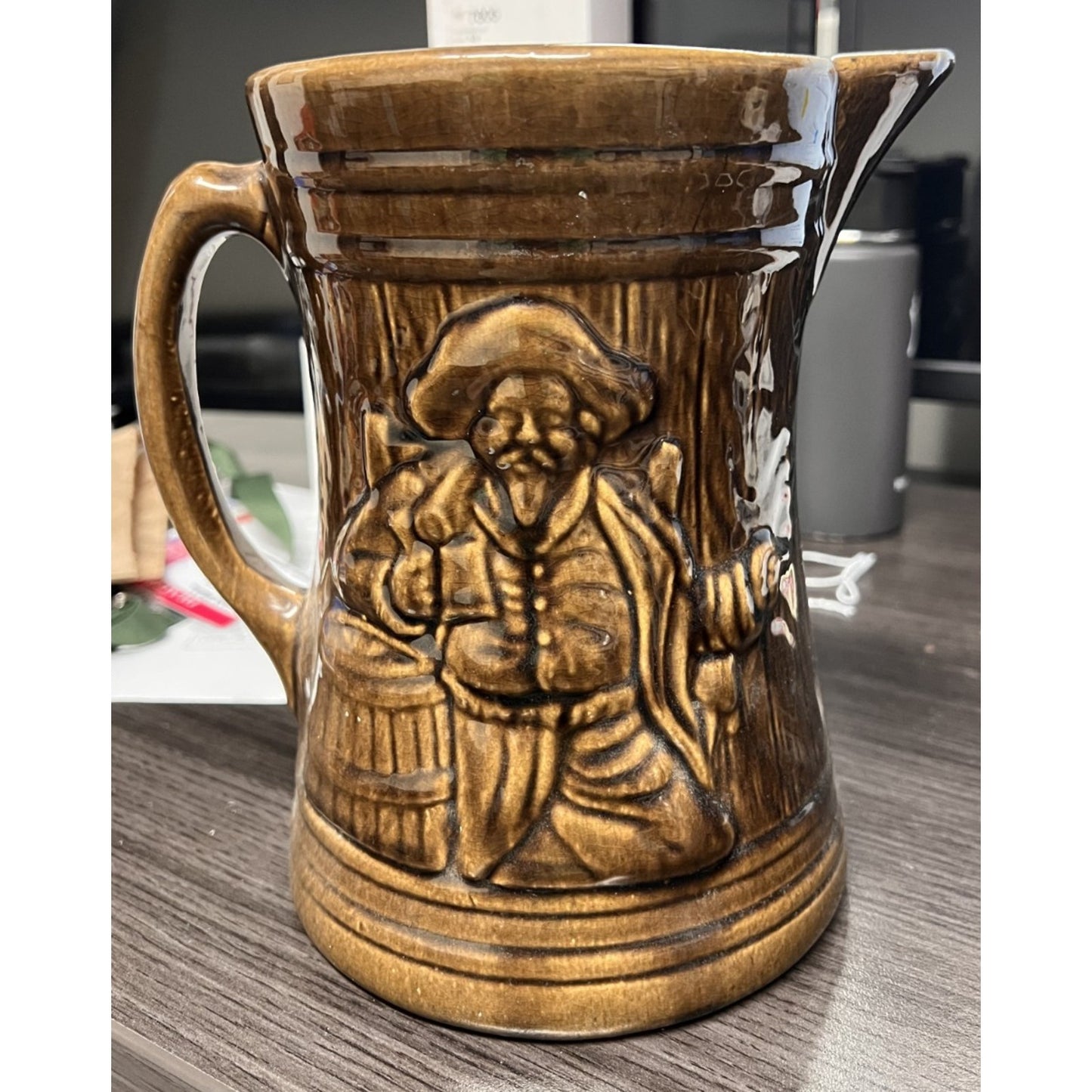 Vtg McCoy Pottery Brown Stoneware Pitcher & 2 Mugs Featuring "Buccaneer Pirate