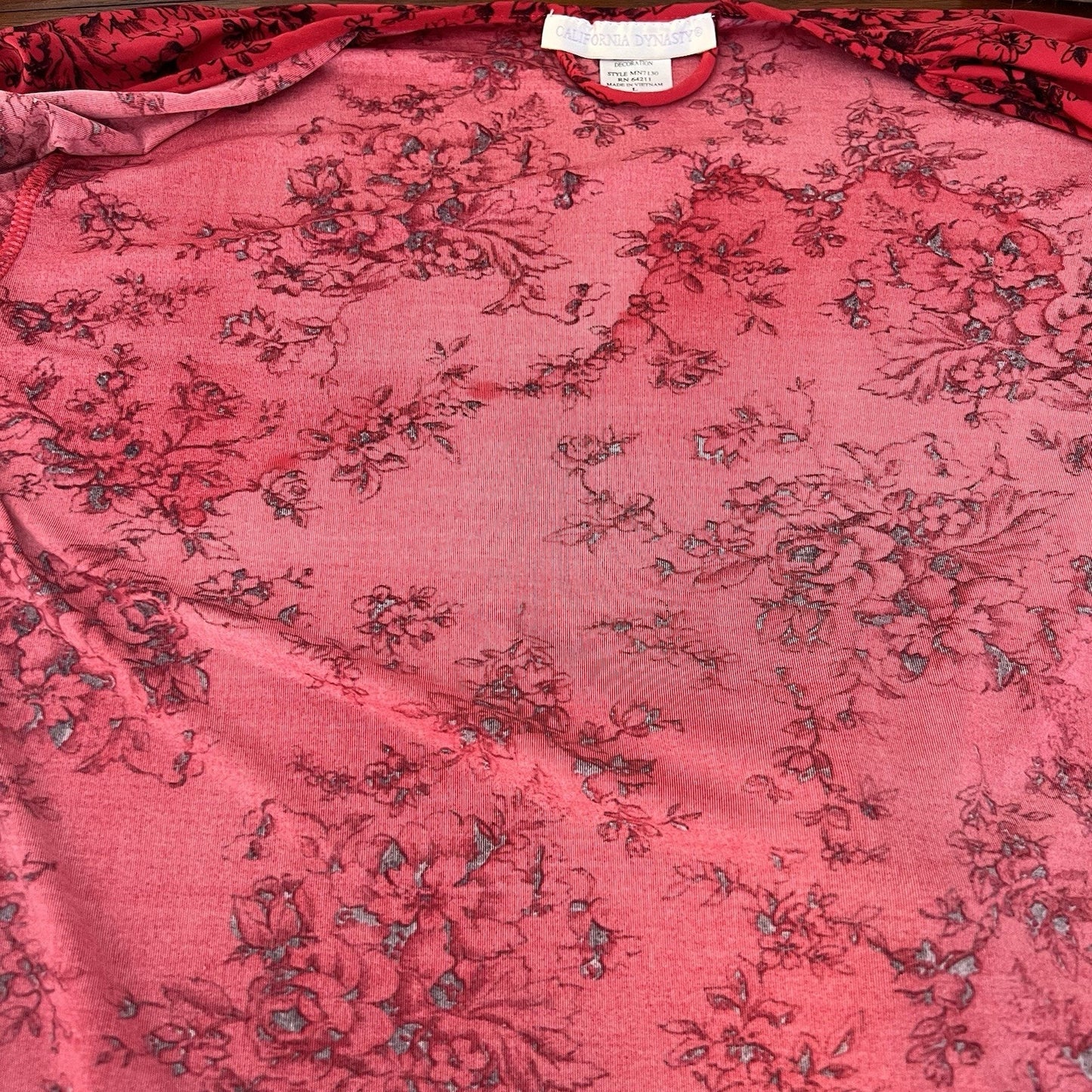 California Dynasty M/L Vintage Lace Red Floral Robe Kimono Belt Romantic Sexy