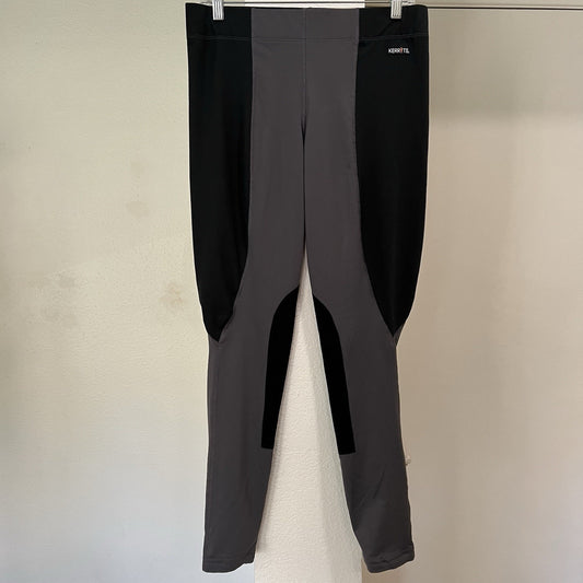 Kerrits Women's Flow Rise Knee Patch Performance Tights XL Black Grey 32”
