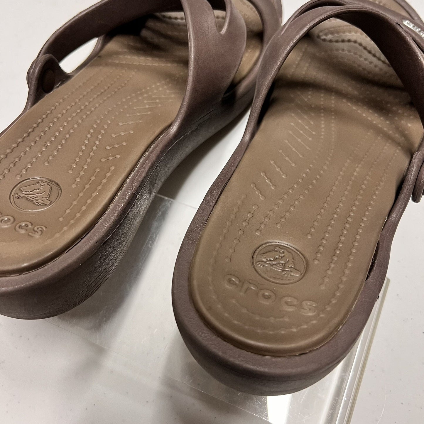 Crocs Patricia Women 10W Wedge Sandal Brown Rubber Slide Slip On Comfort Strappy