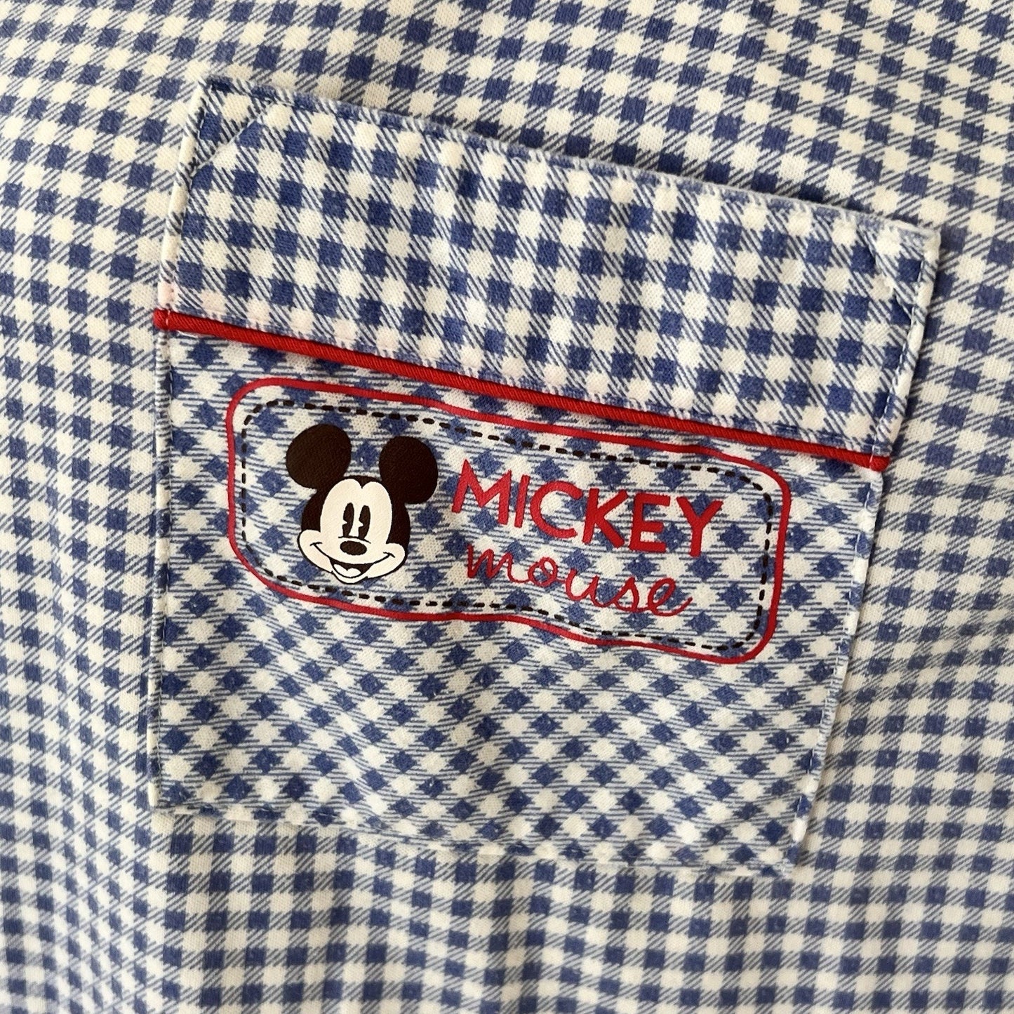 Vintage Mickey Mouse Button Front Women Pajama Shirt (L) Gingham Cozy Nostalgic