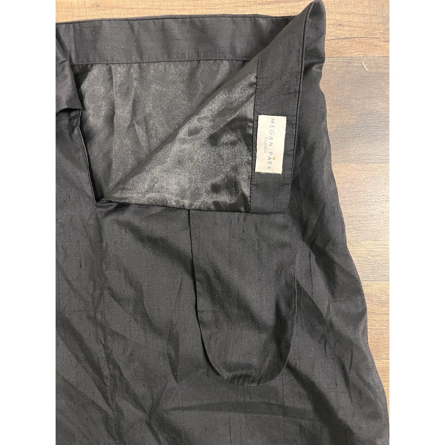 MEGAN PARK Black Silk Skirt Size 1 AU 8 US 4 Vintage Style Collared Waist Midi