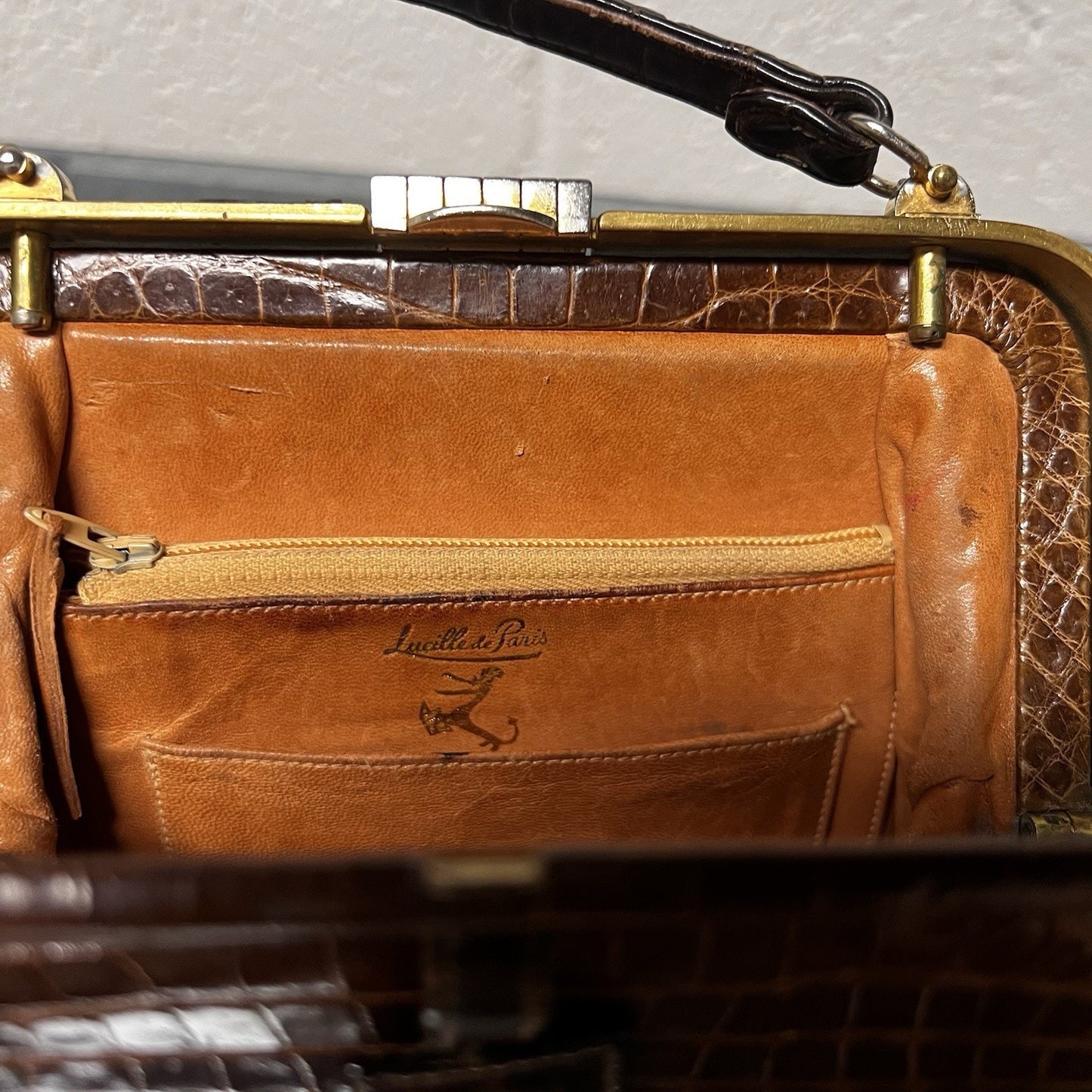 Vintage Lucille De Paris Brown Alligator Handbag Purse 1950s 1960s