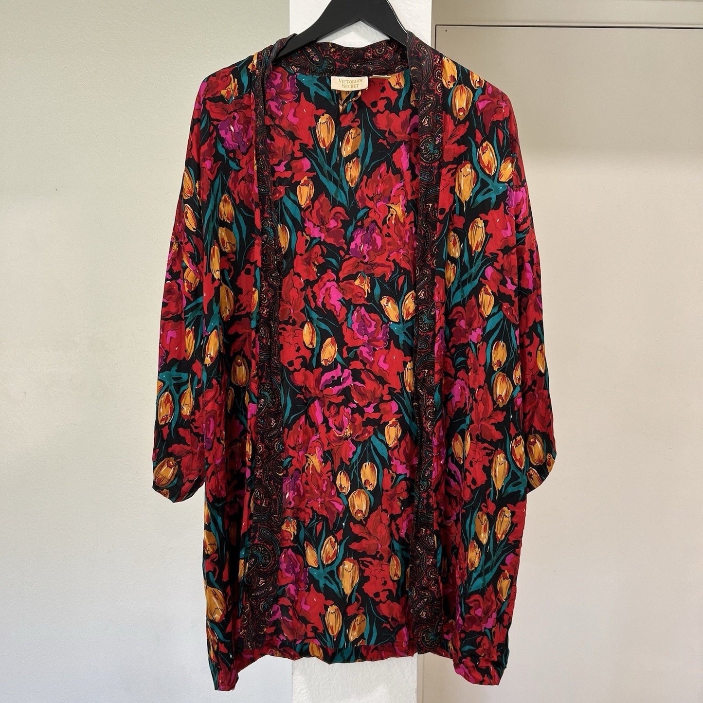 Vintage Gold Label Victoria’s Secret Silk Kimono Robe (M) Dressing Gown Boudoir