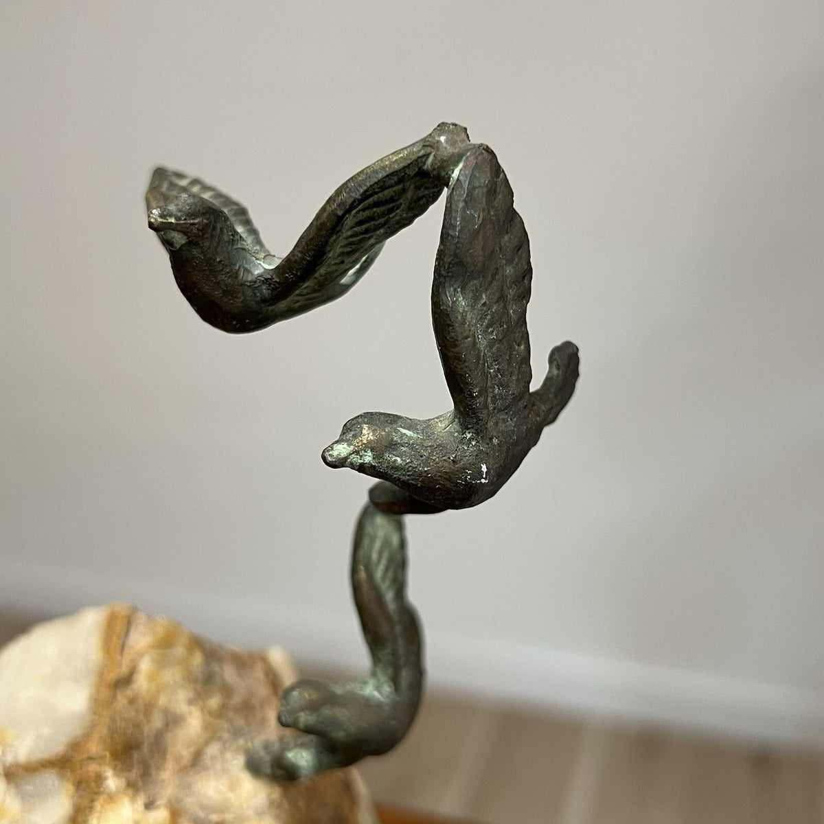 Signed Sculpture Birds In Flight Bronze And Quartz