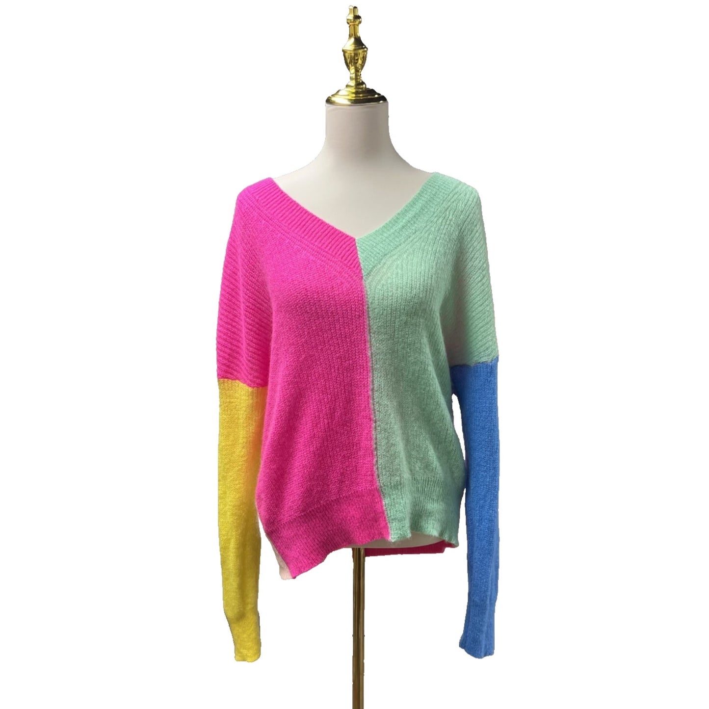 Essentiel Antwerp Vivar Colorblock V Neck Alpaca Wool Blend Sweater Womens Sz XL