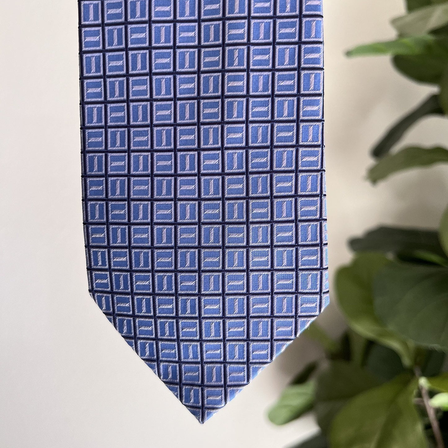 BRIENNO 100% Silk Necktie Made In Italy Blue Geometric Tie Foulard Square