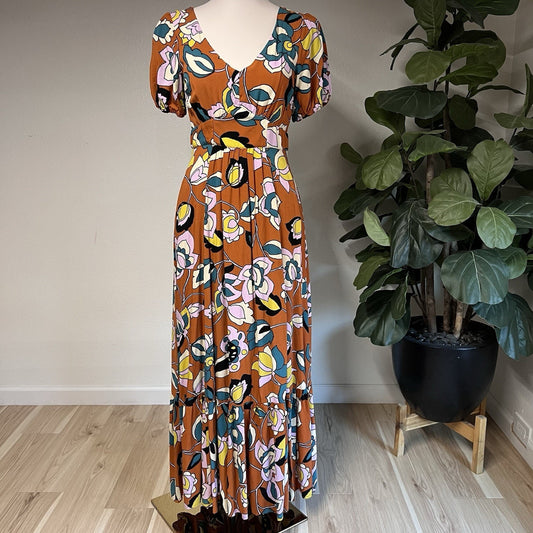 ModCloth (M) Savor The Statement Retro Floral Maxi Dress Vintage Empire Waist