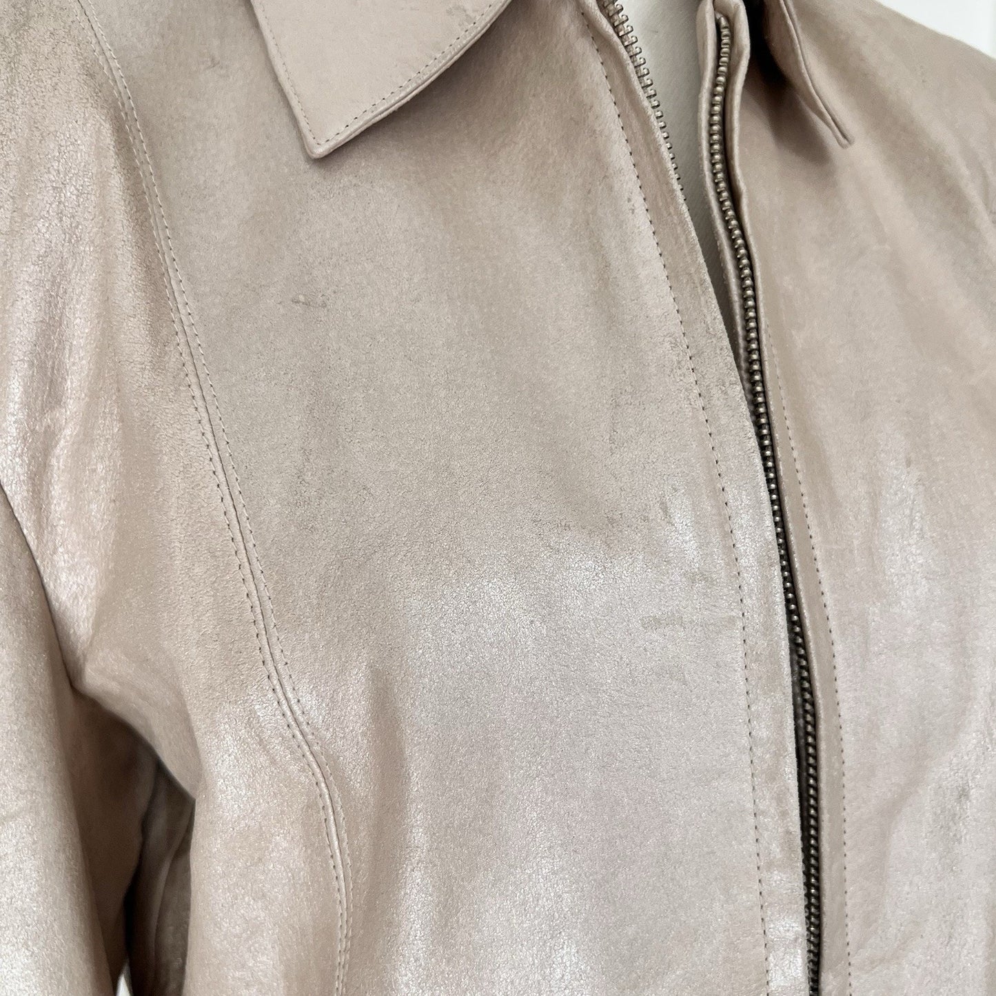 Adler Collection Women (M) Metallic Beige Leather Jacket 90s Y2K Vintage Classic