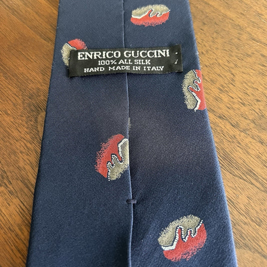Enrico Guccini Short 100% Silk Tie Handmade In Italy Amoeba Vintage Blue