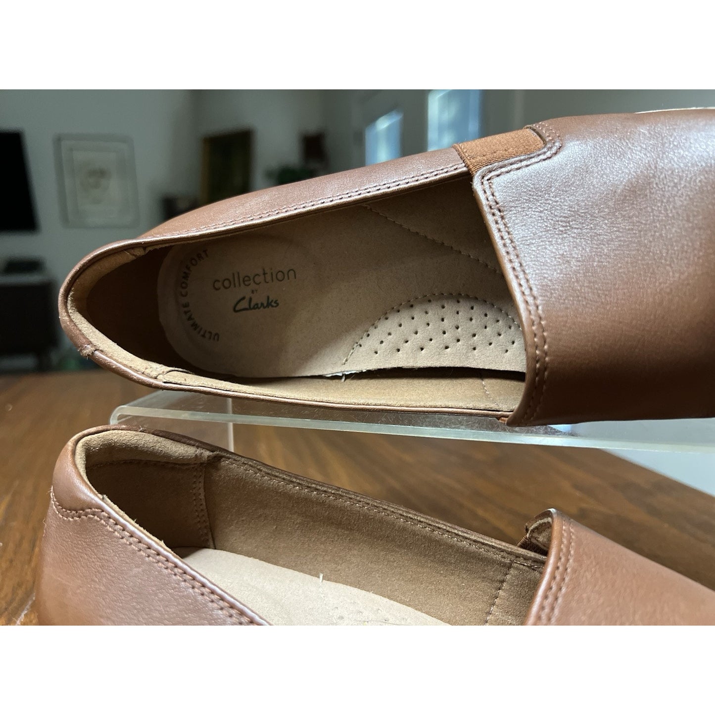Clarks (7.5M) Trish Diva Flat Brown Leather Loafer Cushion Ortho 1” Heel Shoes