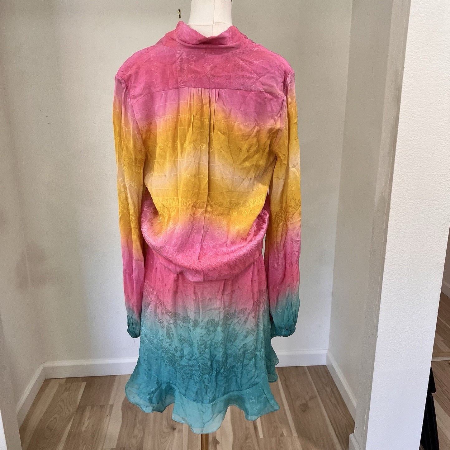 Rococo Sand Wrap Mini Dress (L) Ombré Luxe Ibiza Boho Designer Resort Boho