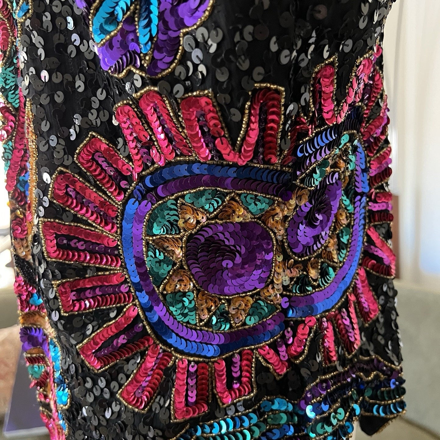 Laurence Kazar Top (L) 80s Glam Sequin Beaded Maximalist Statement Bold Party
