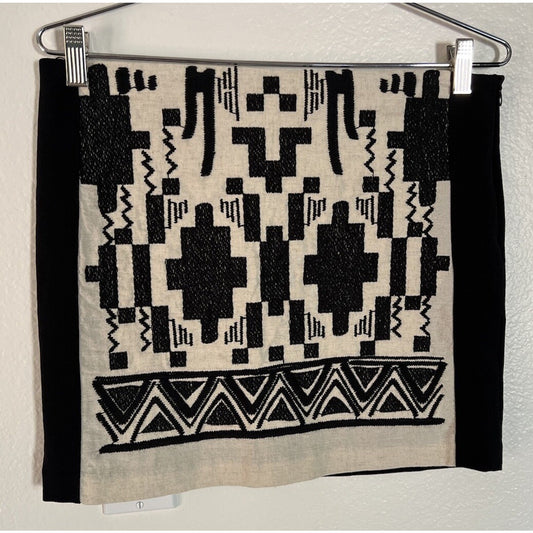 NWOT Zara W&B Collection Embroidered Aztec Knit Mini Skirt Size L Cotton & Linen