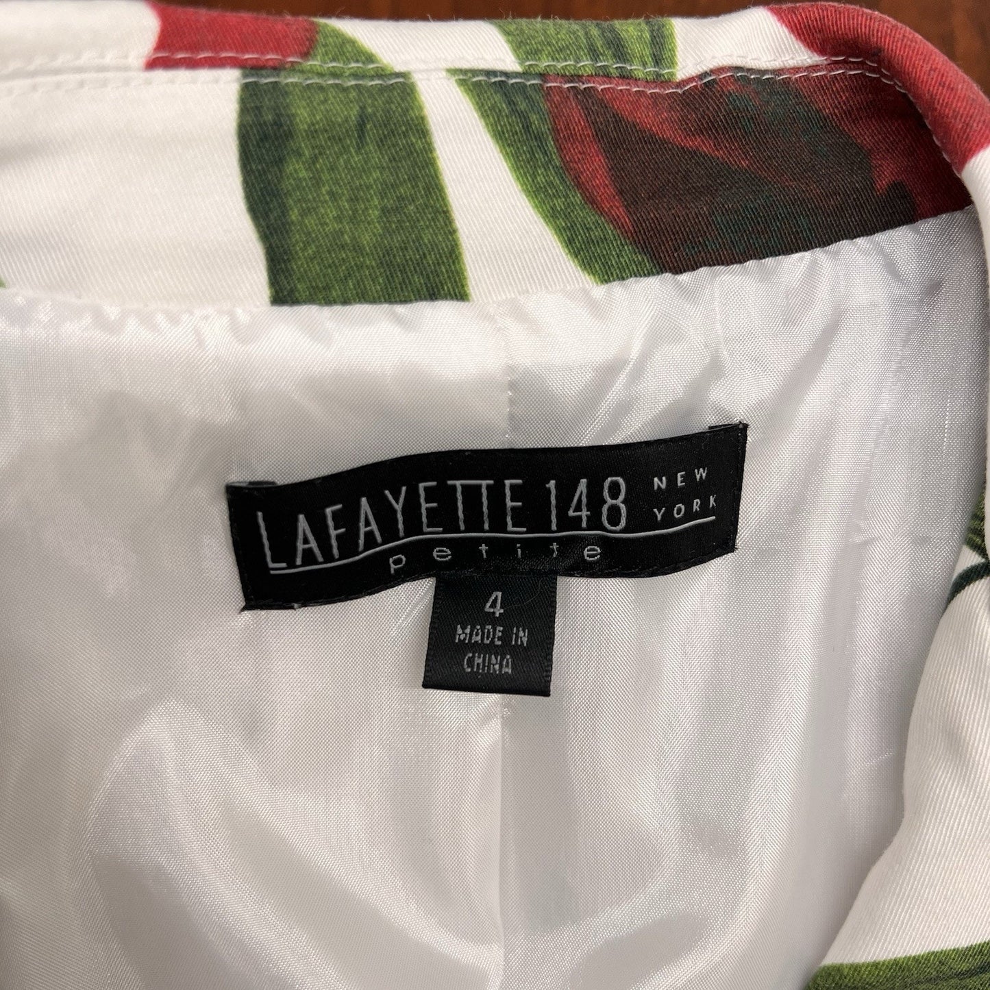 Lafayette 148 New York Women Blazer Sz 4 Petite White 3/4 Sleeve Floral Print