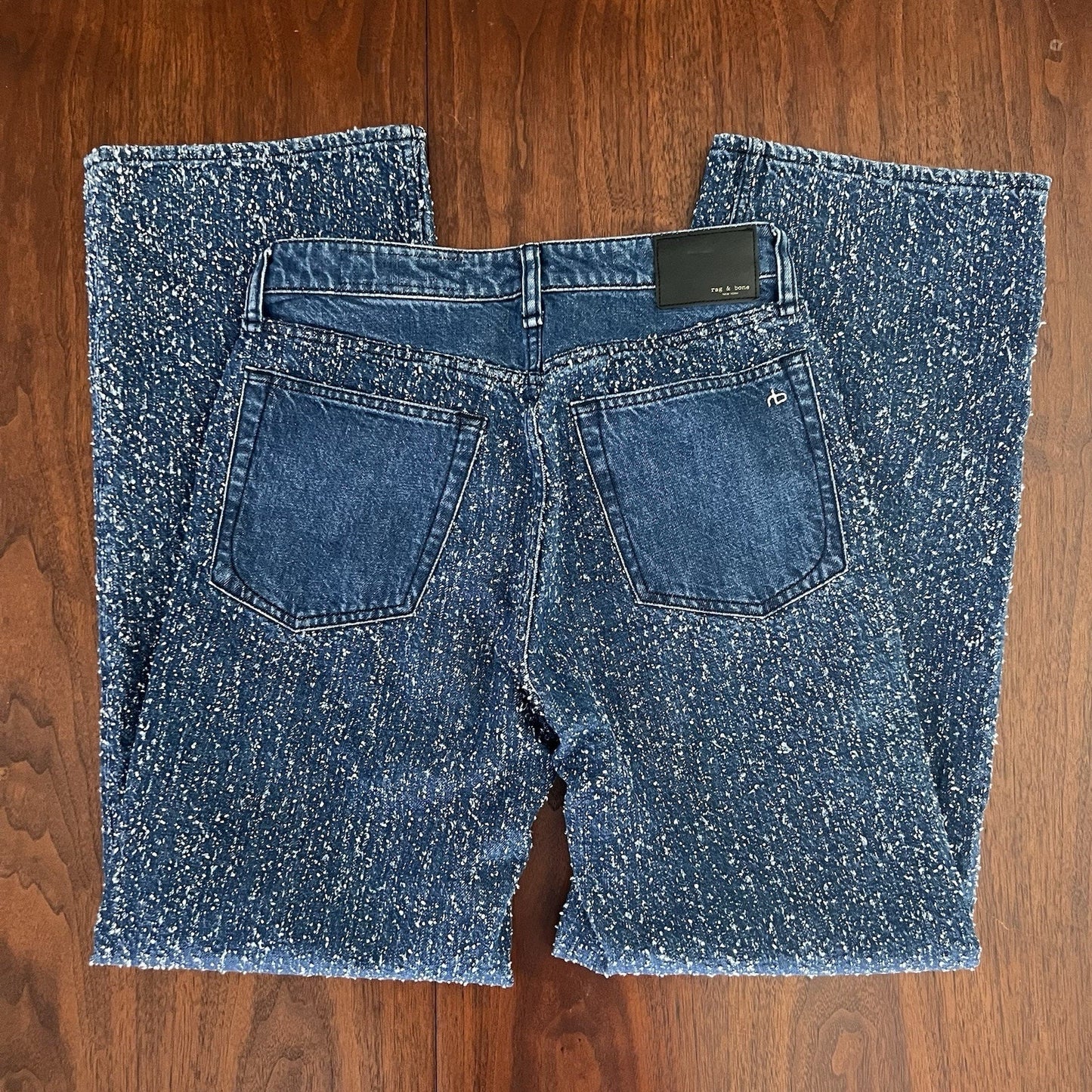 rag and bone Jeans 25 (fits 30”) Logan Mid-Rise Wide Leg Midtweed Blue Textured