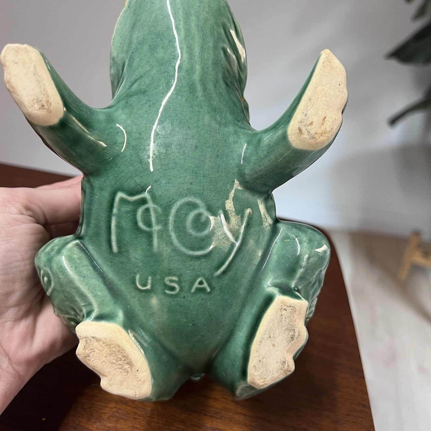 McCoy Large Green Frog Planter Pottery USA 8.25” 1950 MCM Retro Vintage