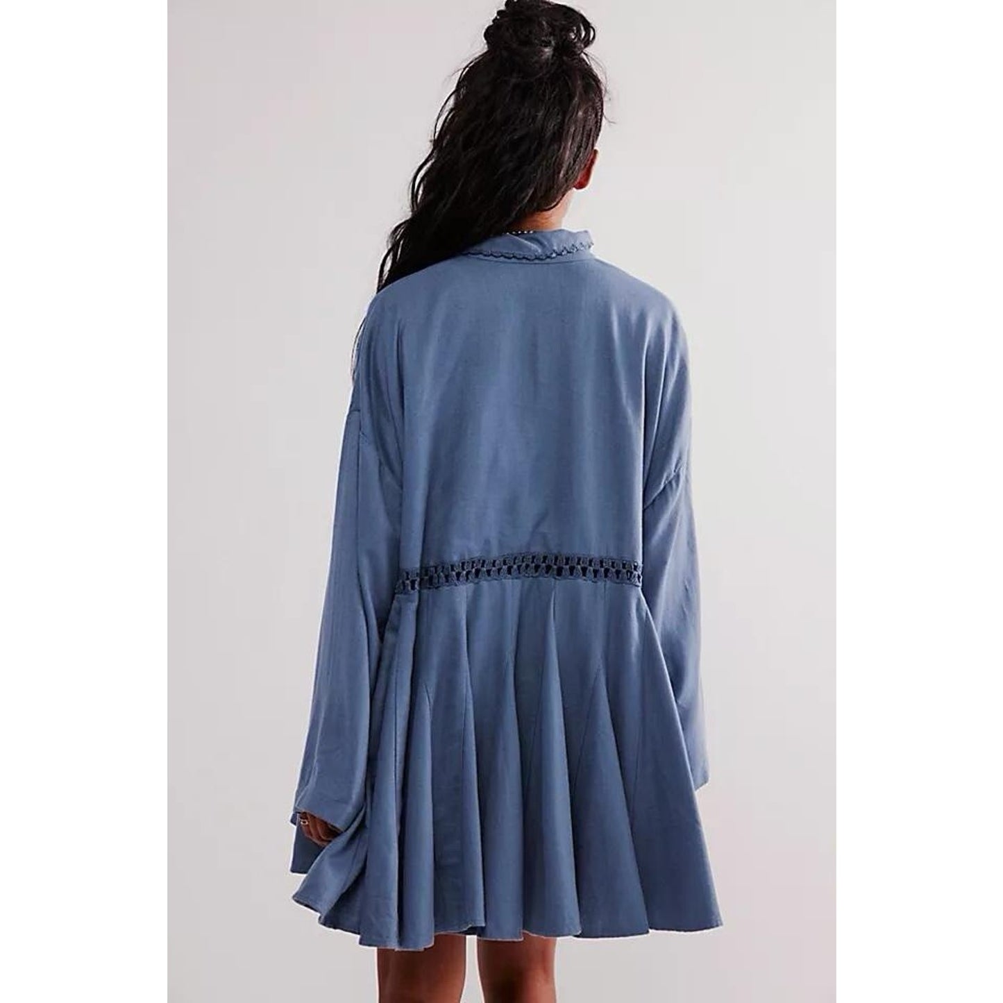 NWT Free People (S) Linen Blend Mini Dress Oversized Shirt Flowy Boho Hippie