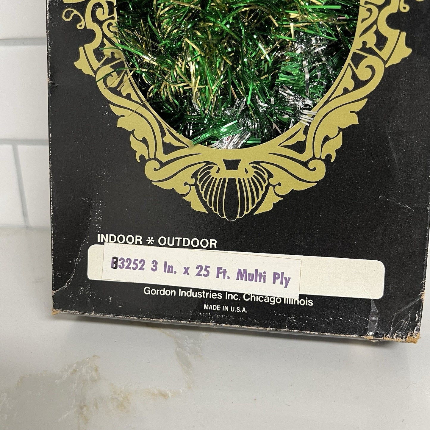 Vintage Christmas Tinsel Garland 25' Green Gold Silver MCM Retro Indoor Outdoor