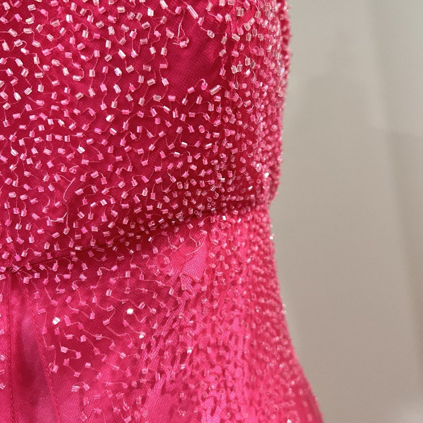 90s Y2k Caché Dress (6) Ethereal Fairy Beaded Hot Pink Barbie Sheer Prom Glam
