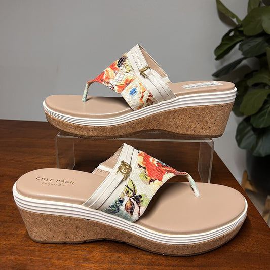 NEW Cole Haan 10B Wedge Platform Sandals Womens Thong Floral Snake Print NWT