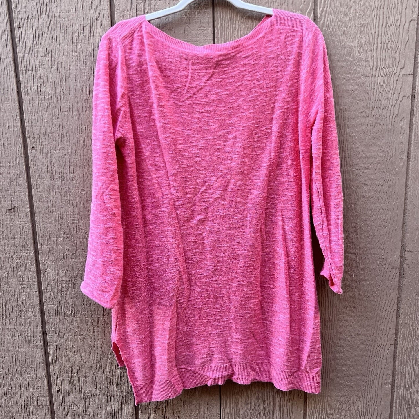 Eileen Fisher Organic Linen Cotton Blend Long Sleeve High Low Shirt Pink Comfort