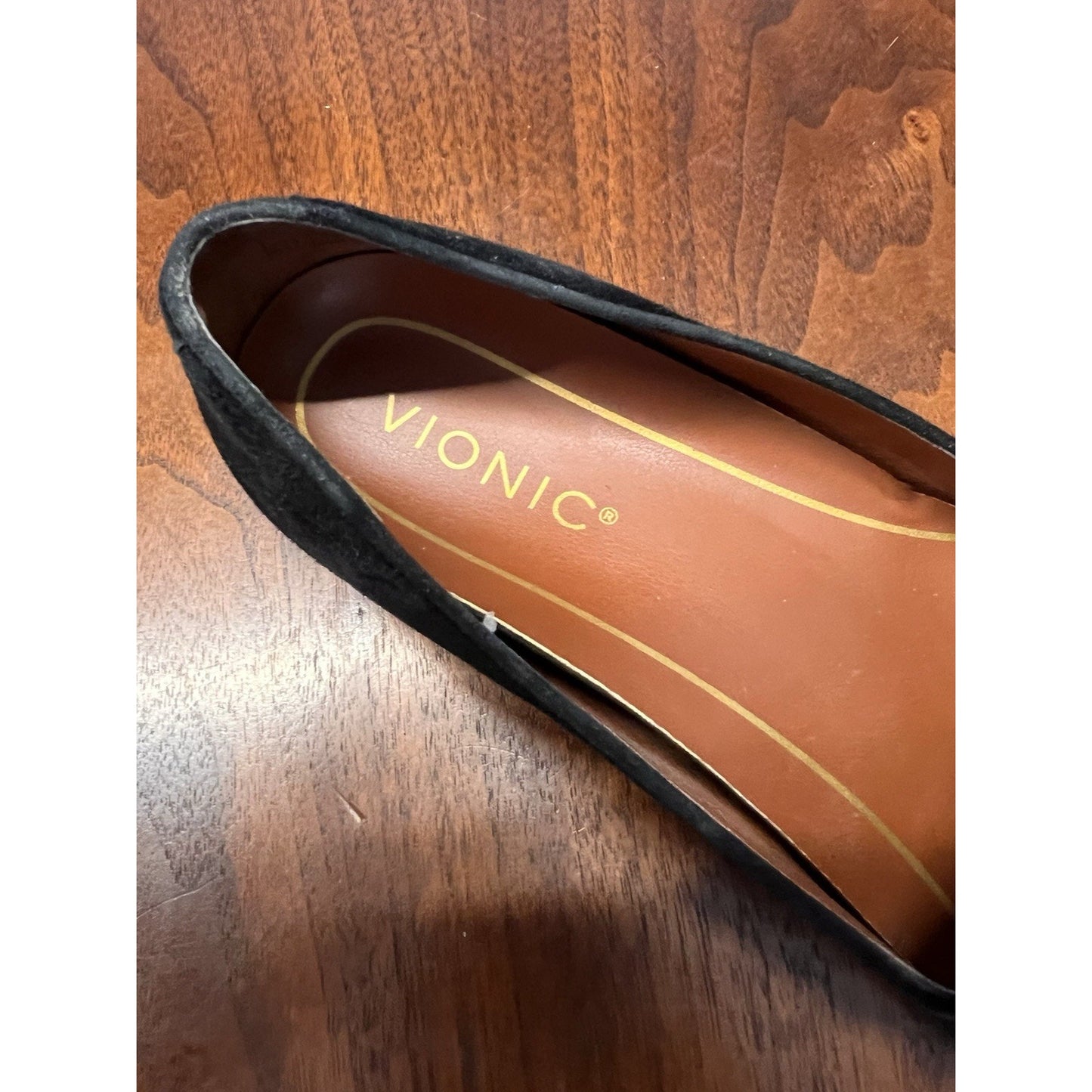 VIONIC Willa Black Suede Smoking Slipper Loafer Flat Arch Support Women Size 6.5